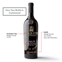 Marquette University Custom Alumni Etched Wine Bottle