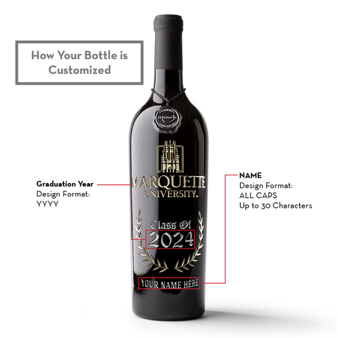 Marquette University Custom Alumni Etched Wine Bottle