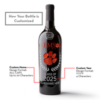 How to customize a bottle of Clemson University custom alumni etched wine bottle from Mano's Wine