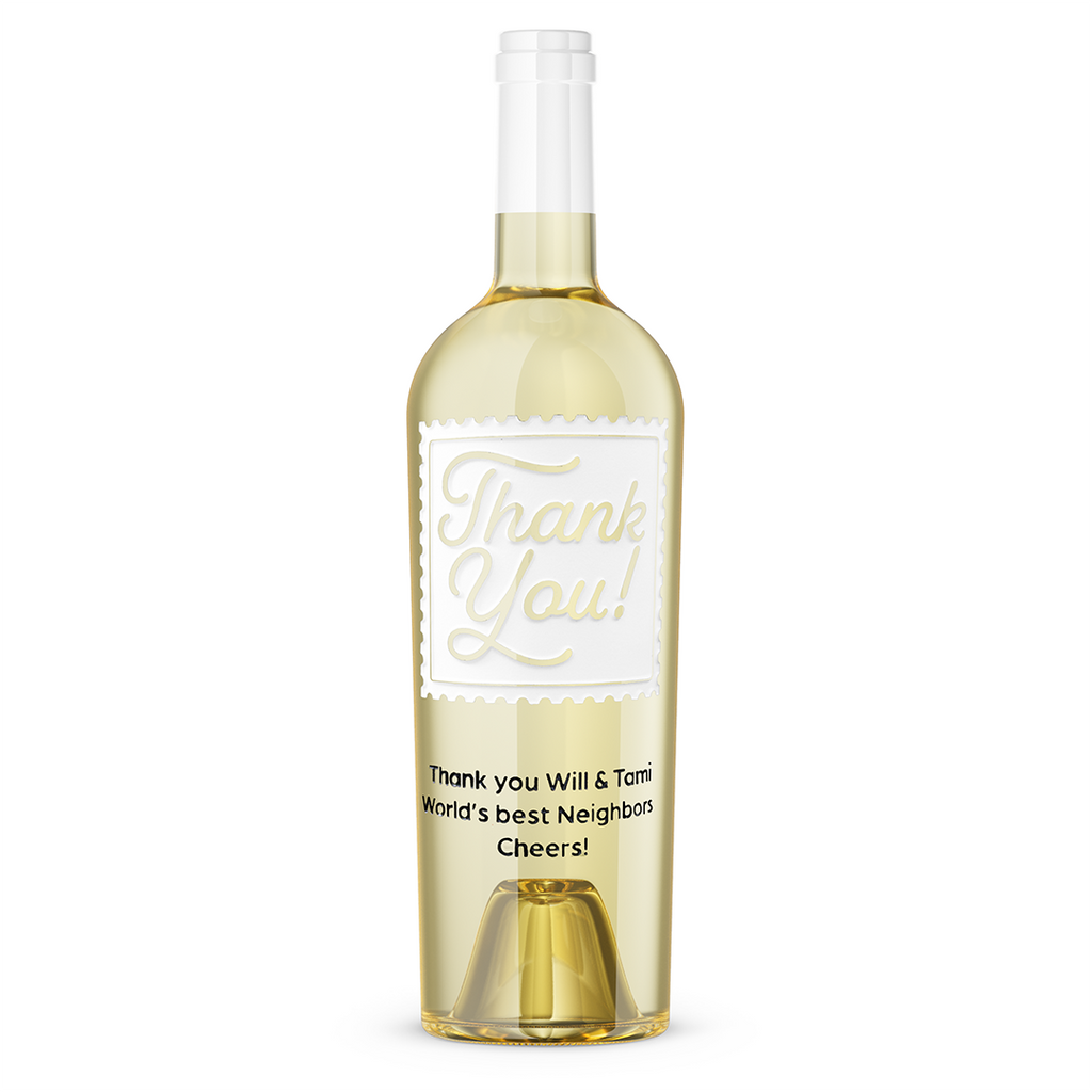Give thanks with a Thank You Stamp Chardonnay Custom Etched Wine bottle from Mano's Wine