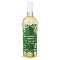 Custom Text Greenery Frame Chardonnay Etched Wine