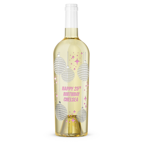 Happy Birthday Disco Chardonnay Custom Etched Wine