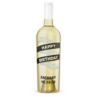 Happy Birthday Ribbon Chardonnay Custom Etched Wine