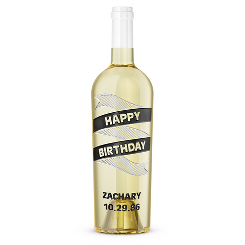 Happy Birthday Ribbon Chardonnay Custom Etched Wine