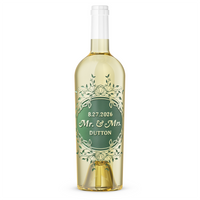 Wedding Foliage Frame Chardonnay Custom Etched Wine