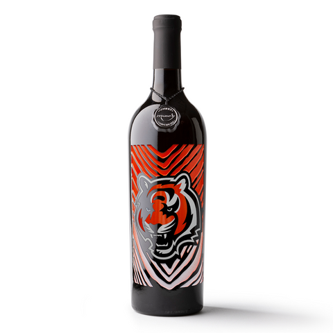 Cincinnati Bengals Pattern Etched Wine Bottle