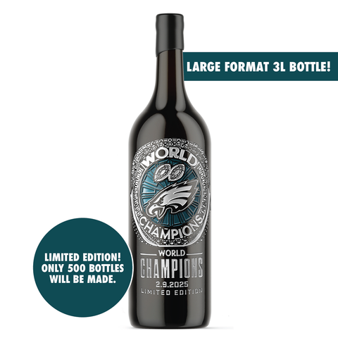 Mano's Wine limited edition 3L wine bottle of Philadelphia Eagles 2024 World Champions