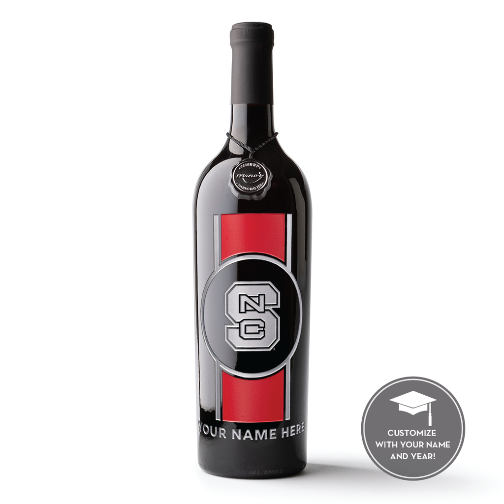 NC State Stripe Custom Name Etched Wine