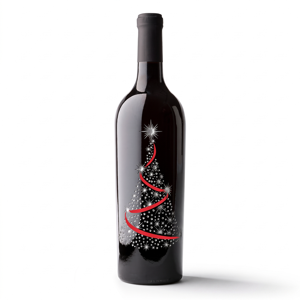 Holiday Tree Etched Wine Bottle