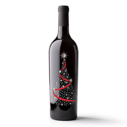 Holiday Tree Etched Wine Bottle