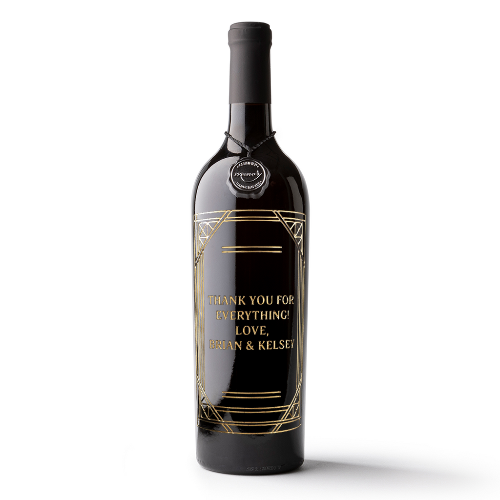 Custom Text Gold Frame Etched Wine Bottle