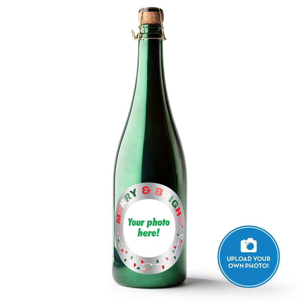 Merry & Bright Photo Label Metallic Green Bubbly