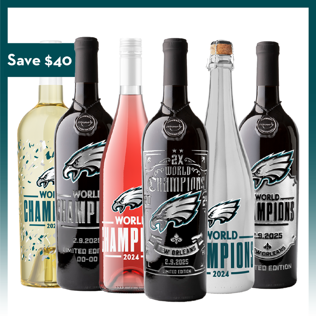 Mano's Wine Philadelphia Eagles 2024 World Champions wine collectors pack of 6 wine bottles