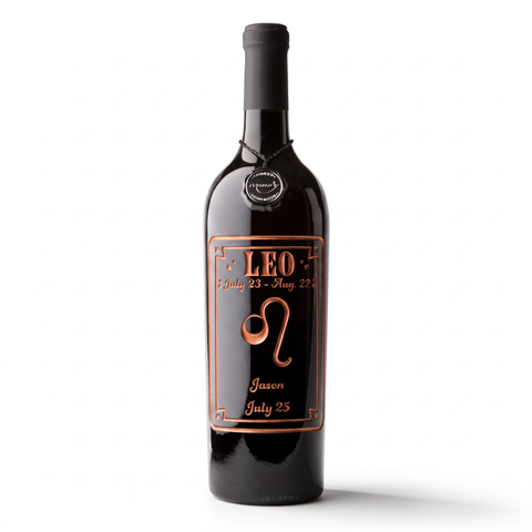 Leo Custom Etched Wine Bottle