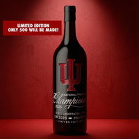 Limited edition only 500 of the Indiana University 2025 National Champions 3L etched wine bottles will be made