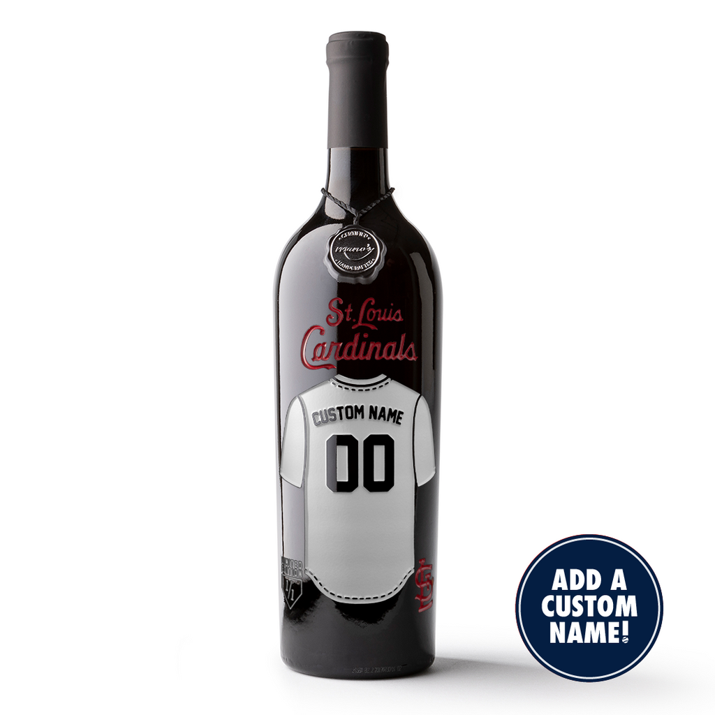 Mano's Wine St. Louis Cardinals Custom Jersey Etched Wine bottle