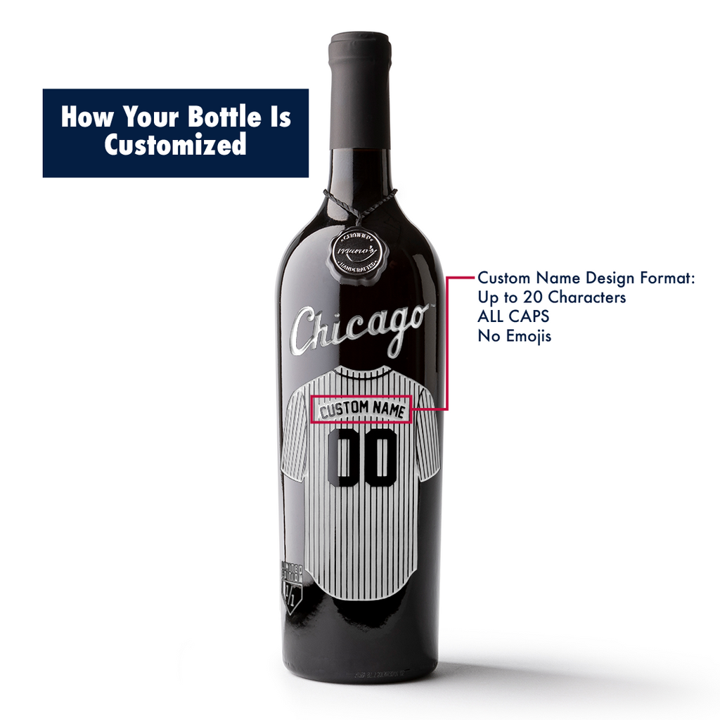 How to customize a Chicago White Sox jersey etched wine bottle from Mano's Wine