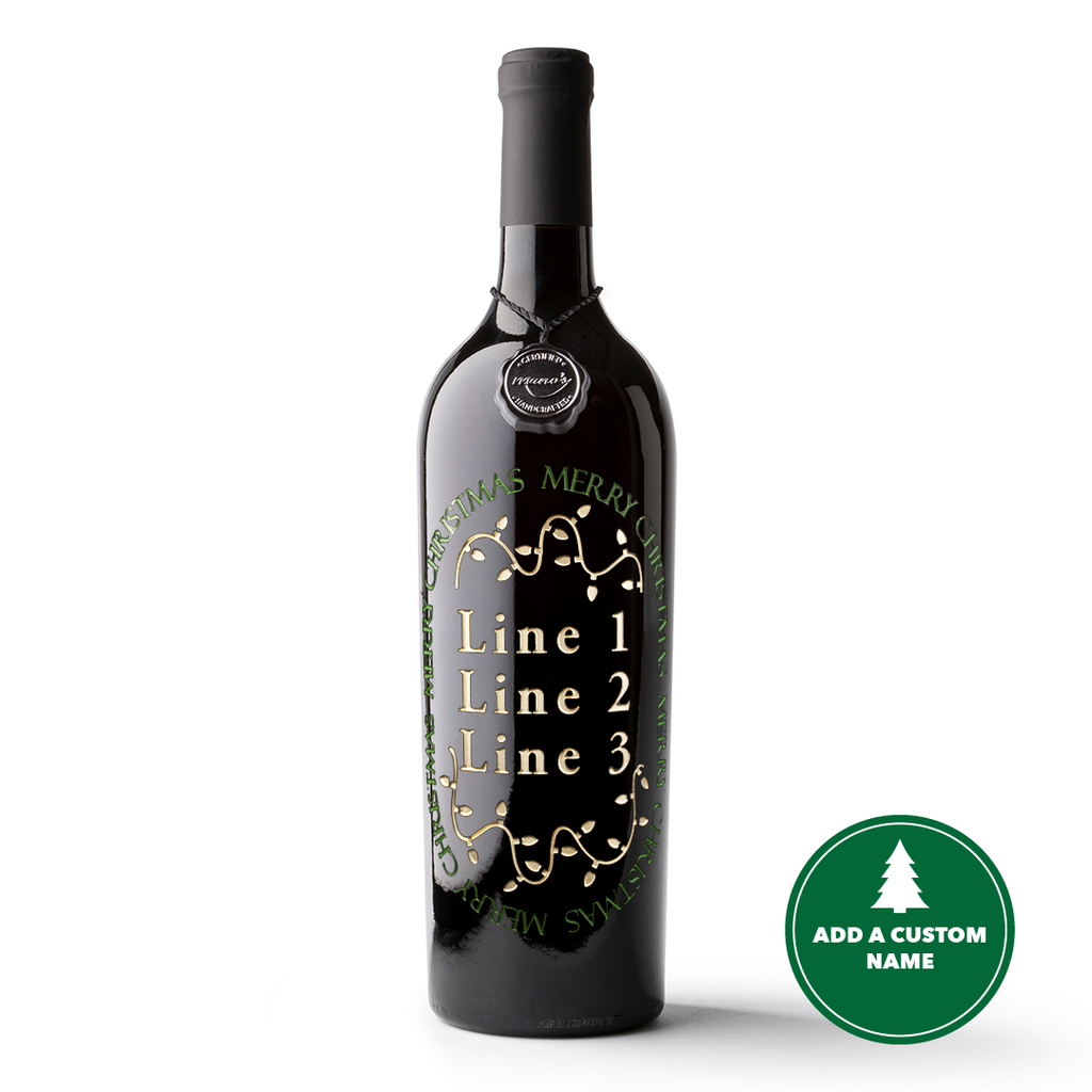 Merry Christmas Lights Custom Etched Wine Bottle