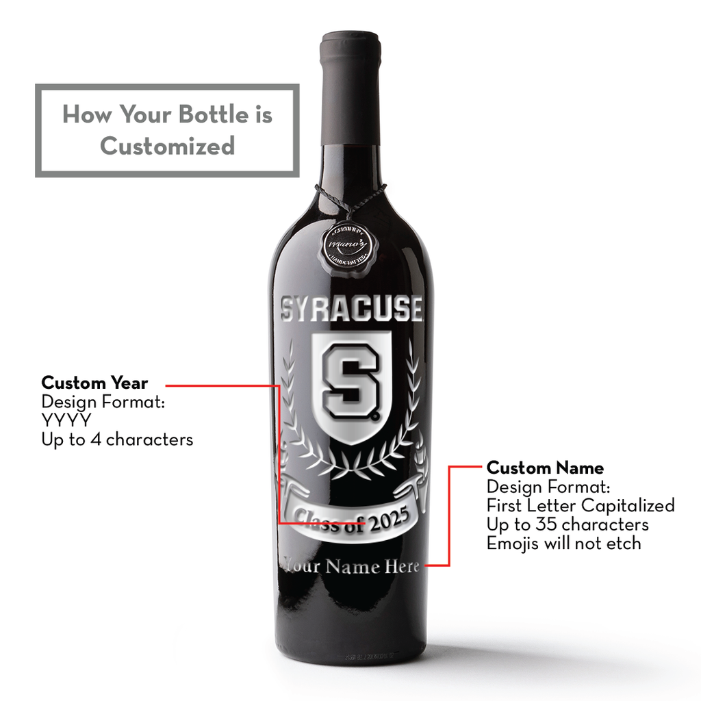 How your bottle is customized with custom name and graduating year for alum of Syracuse University