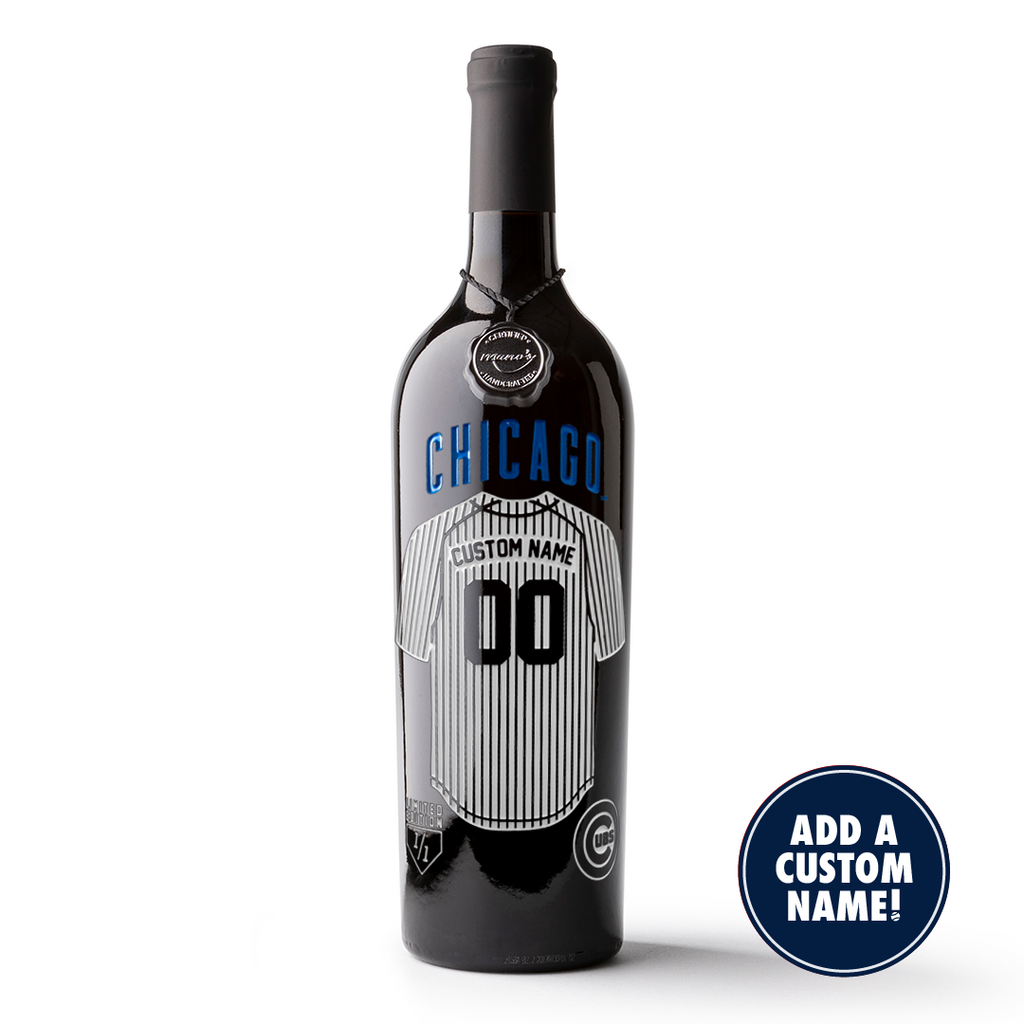Mano's Wine Chicago Cubs Custom Jersey Etched Wine bottle