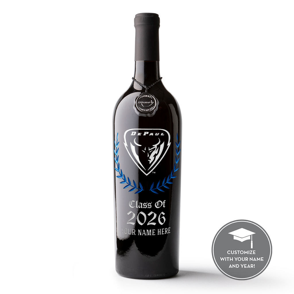 DePaul University Custom Alumni Etched Wine Bottle
