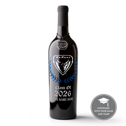 DePaul University Custom Alumni Etched Wine Bottle