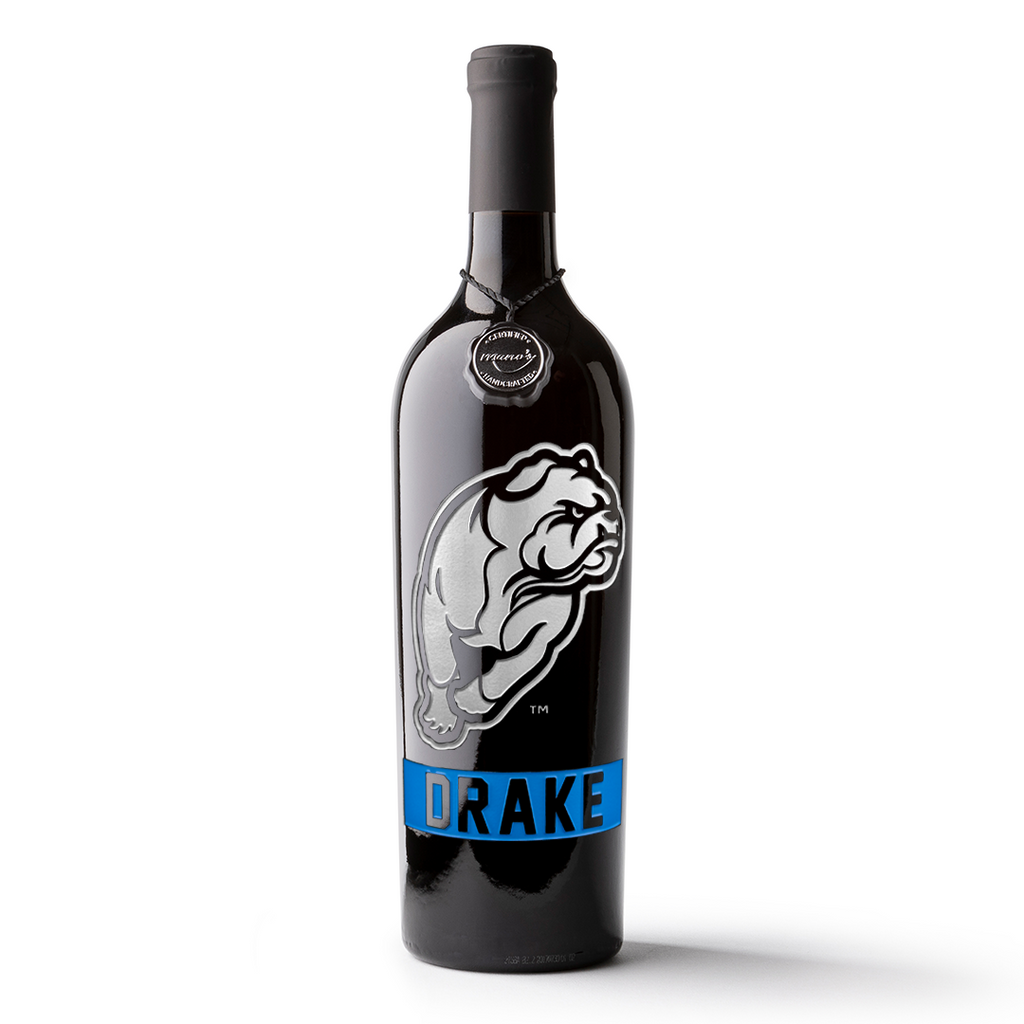 Drake University Logo Etched Wine