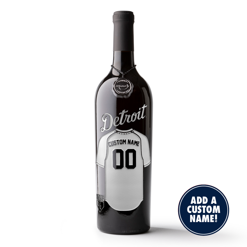 Mano's Wine Detroit Tigers Custom Jersey Etched Wine bottle