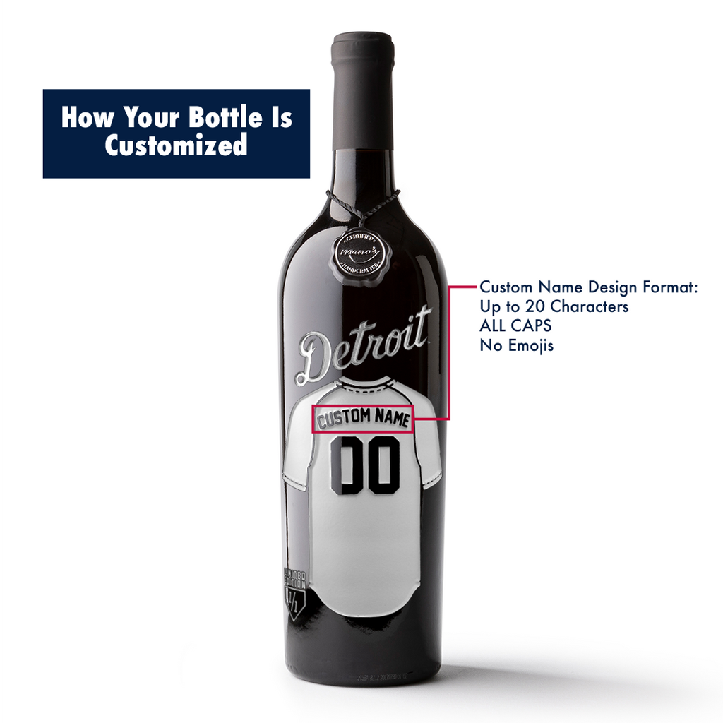 How to customize a Detroit Tigers jersey etched wine bottle from Mano's Wine
