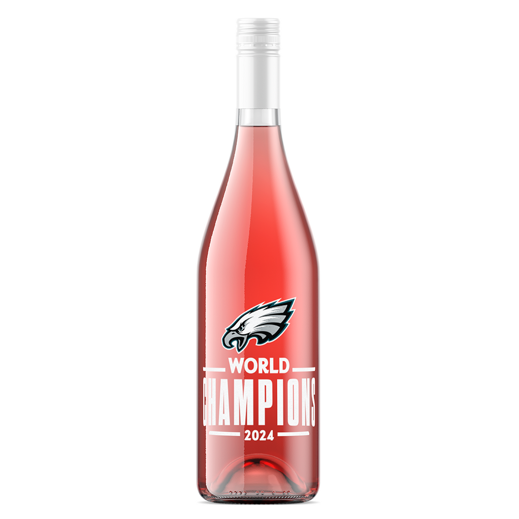 Philadelphia Eagles 2024 World Champions rose wine bottle from Mano's Wine