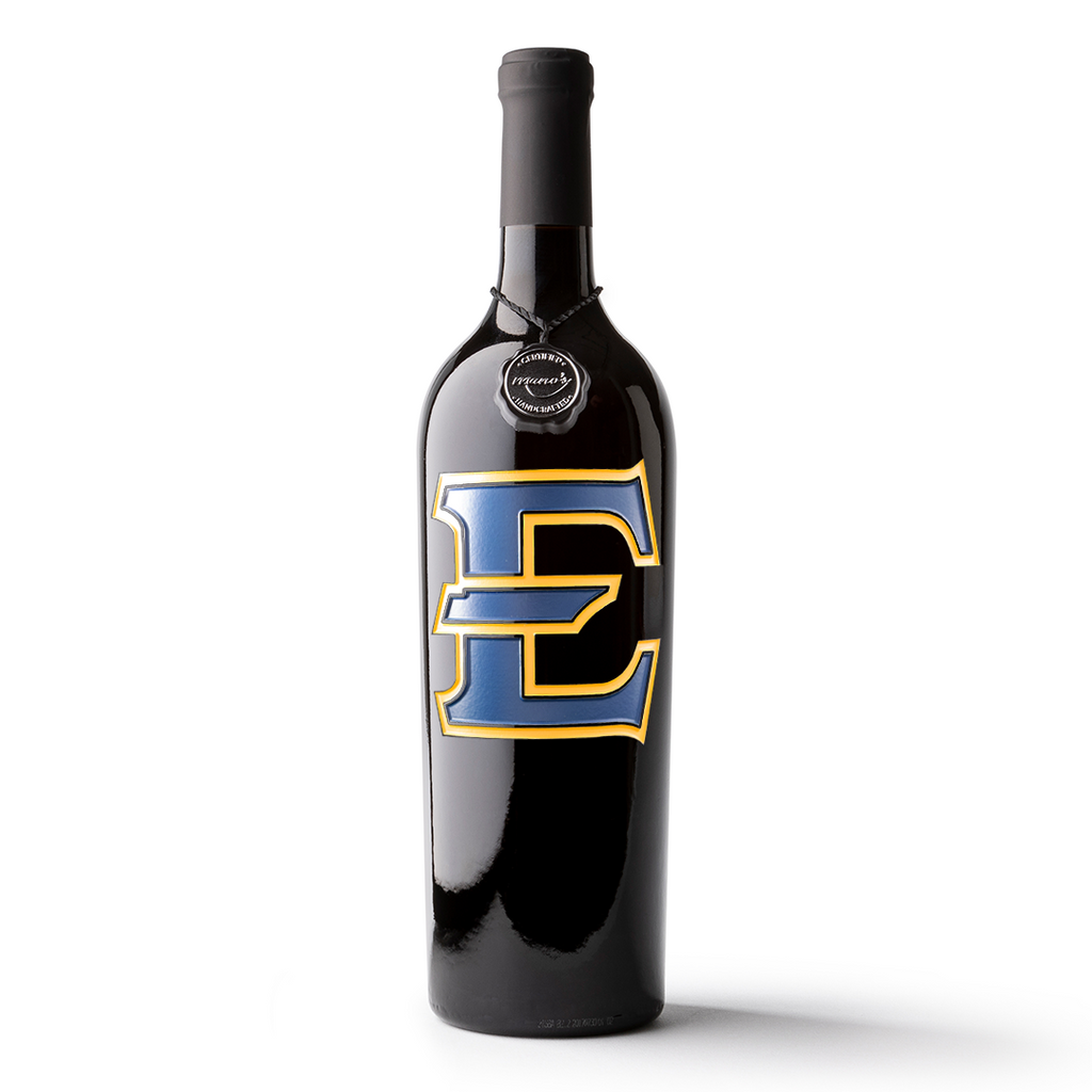 East Tennessee State University Logo Etched Wine bottle from Mano's Wine