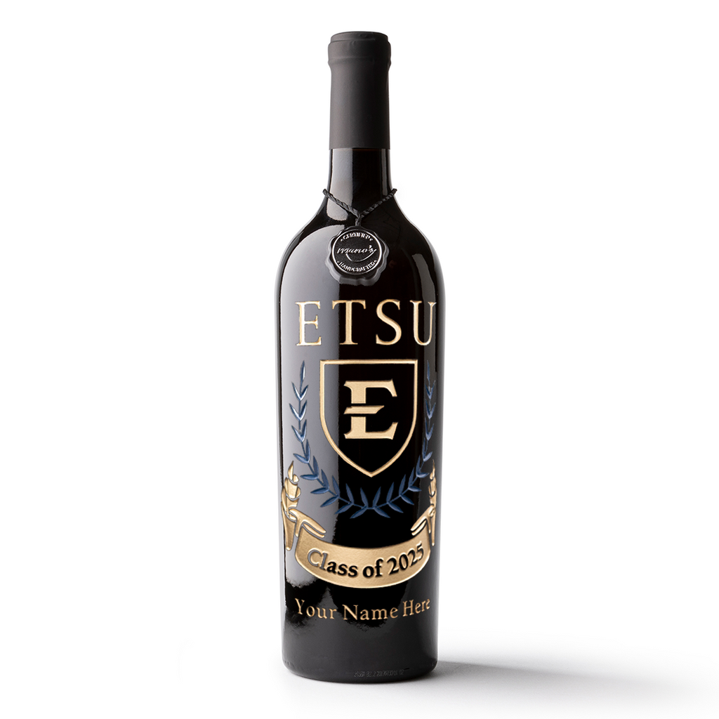 ETSU customizable etched wine bottle from Mano's Wine