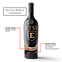 Customize a Mano's Wine bottle etched with East Tennessee State University alum name and graduating year