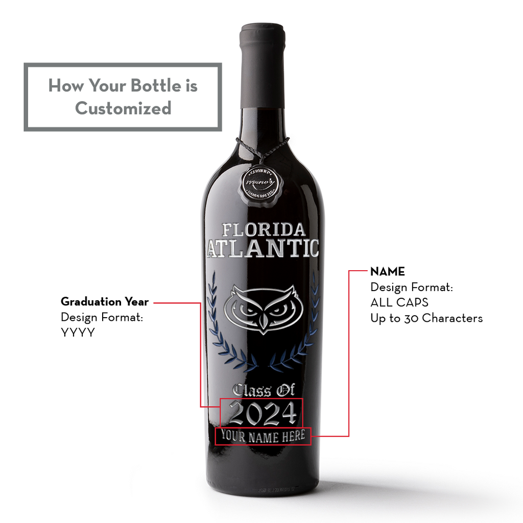 Florida Atlantic University Custom Alumni Etched Wine