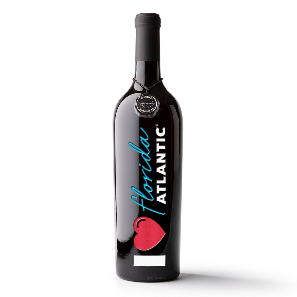 I heart Florida Atlantic University etched wine bottle from Mano's Wine