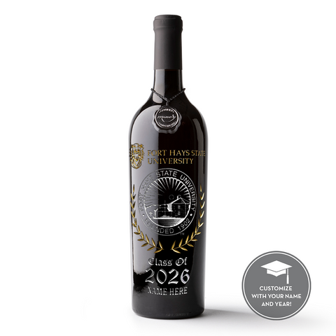 Fort Hays State Custom Alumni Etched Wine Bottle