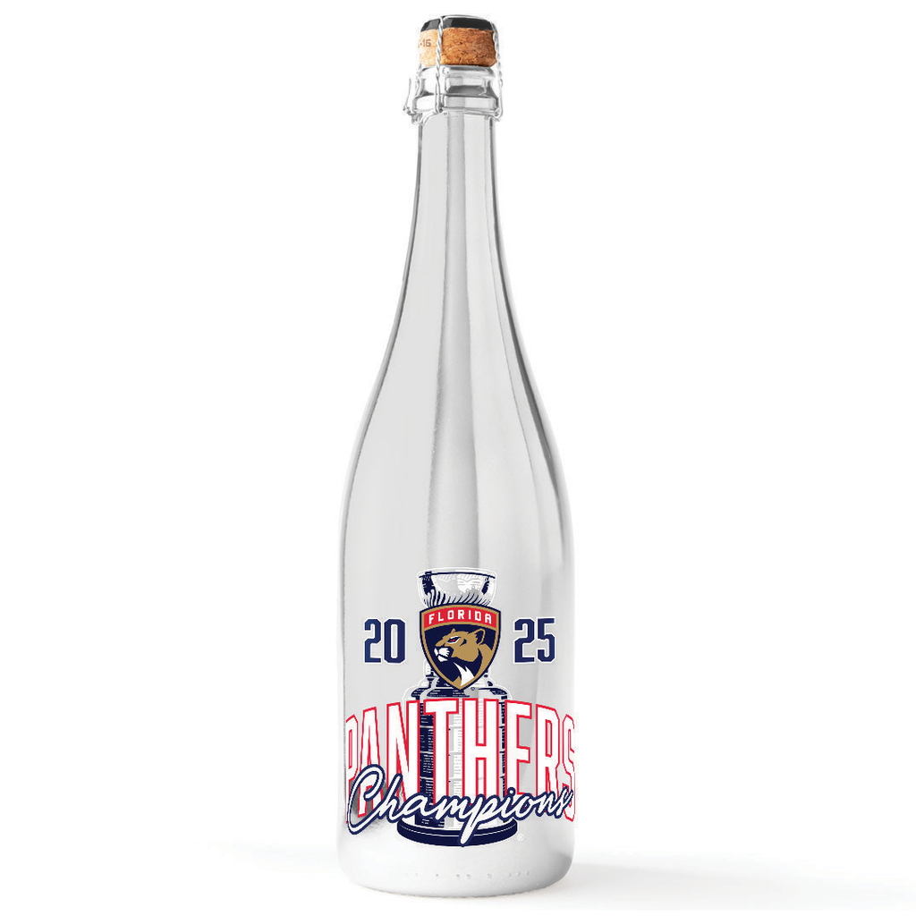 2025 Stanley Cup Champions Florida Panthers silver metallic bubbly wine bottle