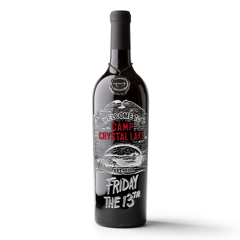 Friday the 13th Camp Crystal Lake Sign Etched Wine