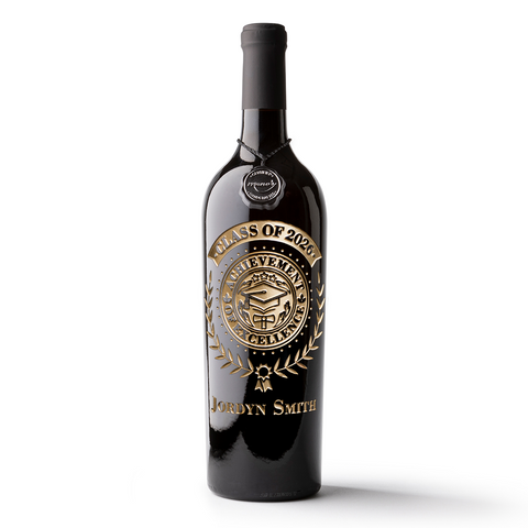Customizable Graduation Laurel Etched Wine bottle from Mano's Wine
