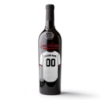 Mano's Wine bottle featuring a customizable Cleveland Guardians jersey etched on the wine bottle