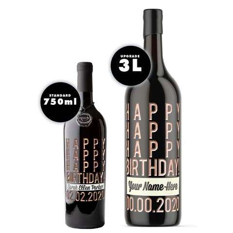 Happy Happy Birthday Custom Etched Wine Bottle