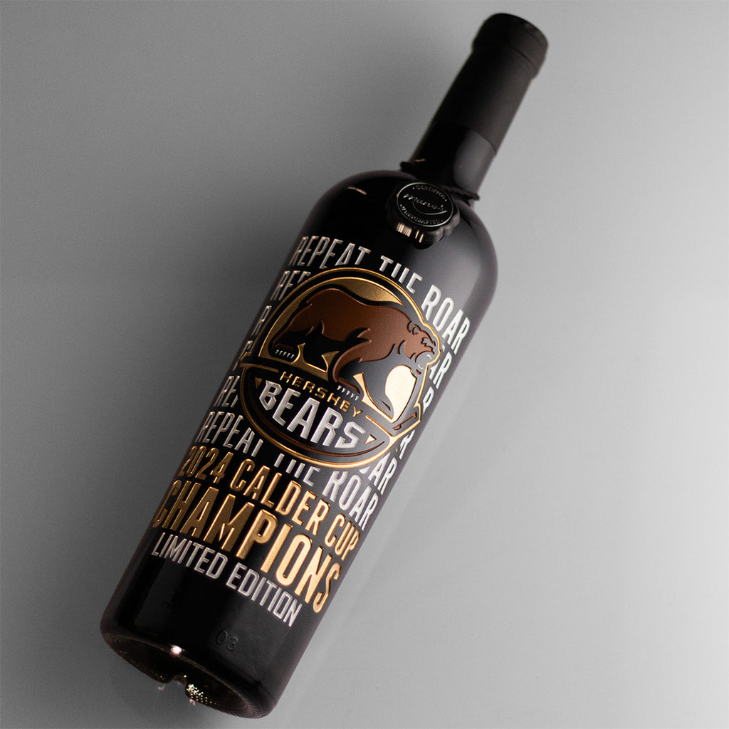 Hershey Bears 2024 Repeat the Roar Etched Wine Bottle