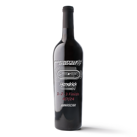 Hendrick Martinsville Race Win Etched Wine Bottle