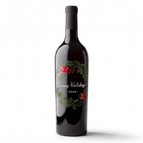 Happy Holidays Garland Etched Wine Bottle