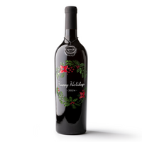 Happy Holidays Garland Etched Wine Bottle