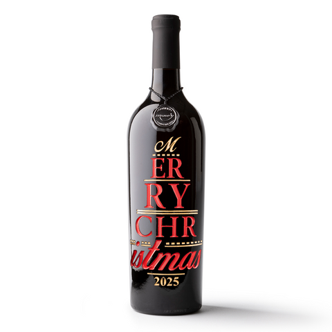Merry Christmas 2025 Etched Wine Bottle