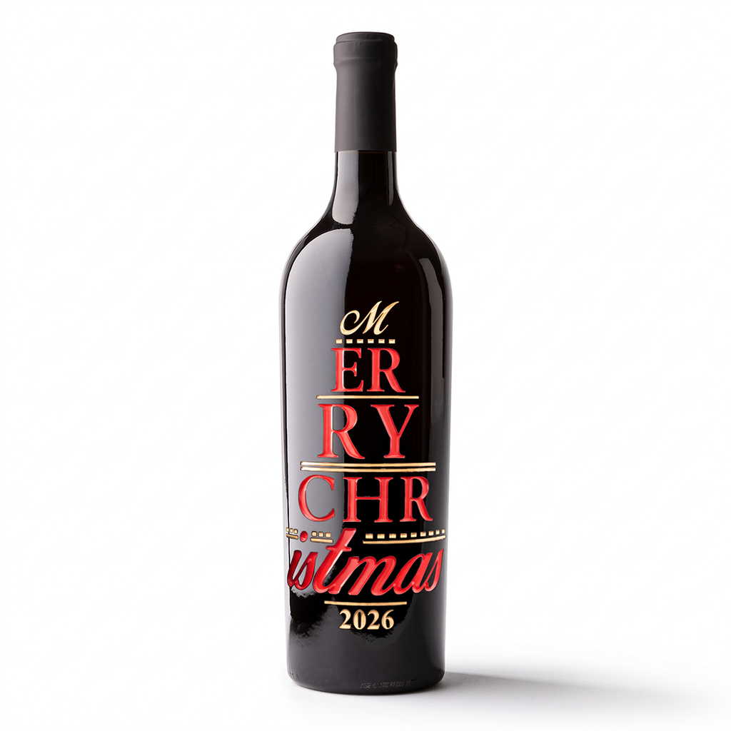 Merry Christmas 2026 Etched Wine Bottle