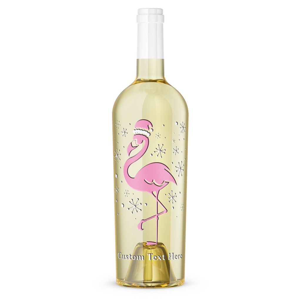 Christmas Flamingo Custom Text Etched Wine