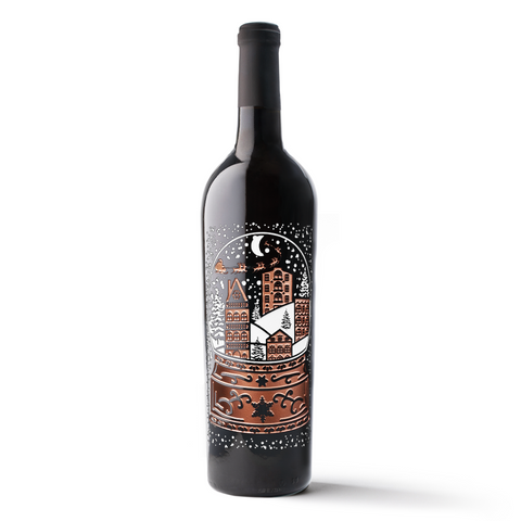 Holiday Winter Snow Globe Etched Wine Bottle
