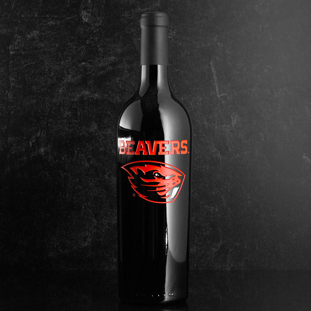 Oregon State Beavers Logo Etched Wine